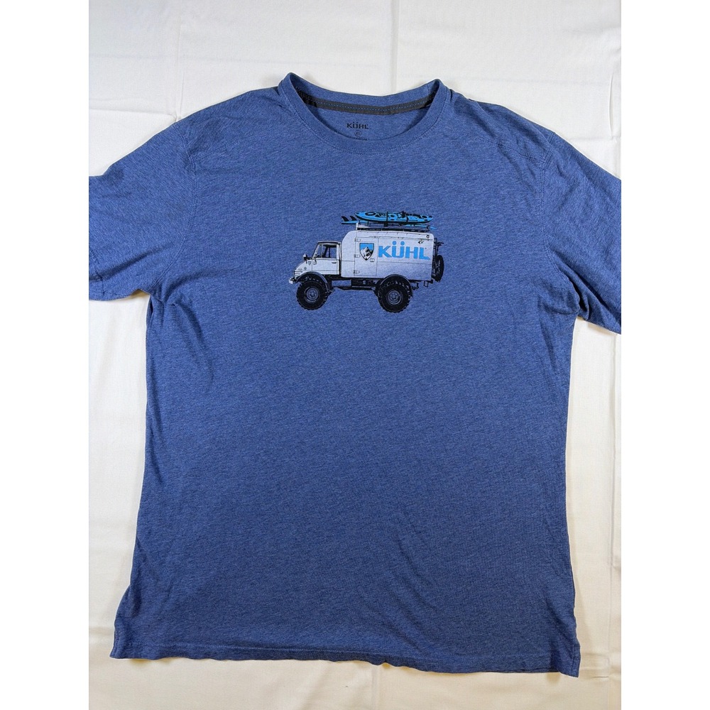 Kuhl Wildfibre Mens XL Blue Organic Cotton Unimog Camper Graphic T-Shirt 7300